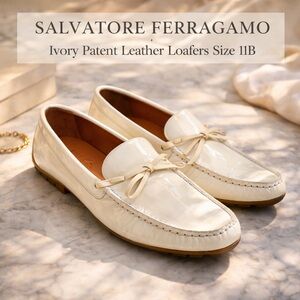 SALVATORE FERRAGAMO Ivory Patent Leather Loafers Size 11B